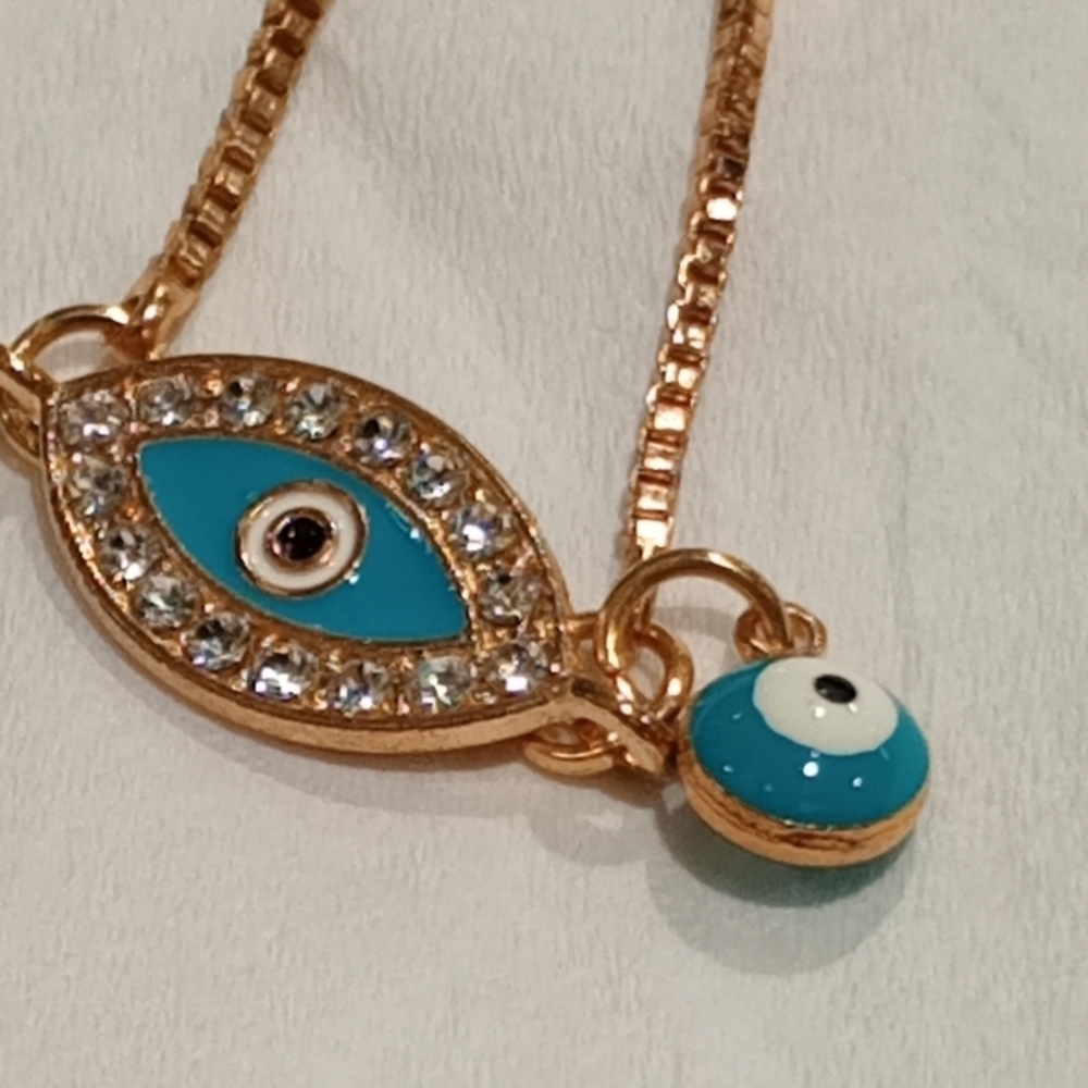 Twin Evil Eye Enamel Adjustable Bracelet - Picture 6 of 12